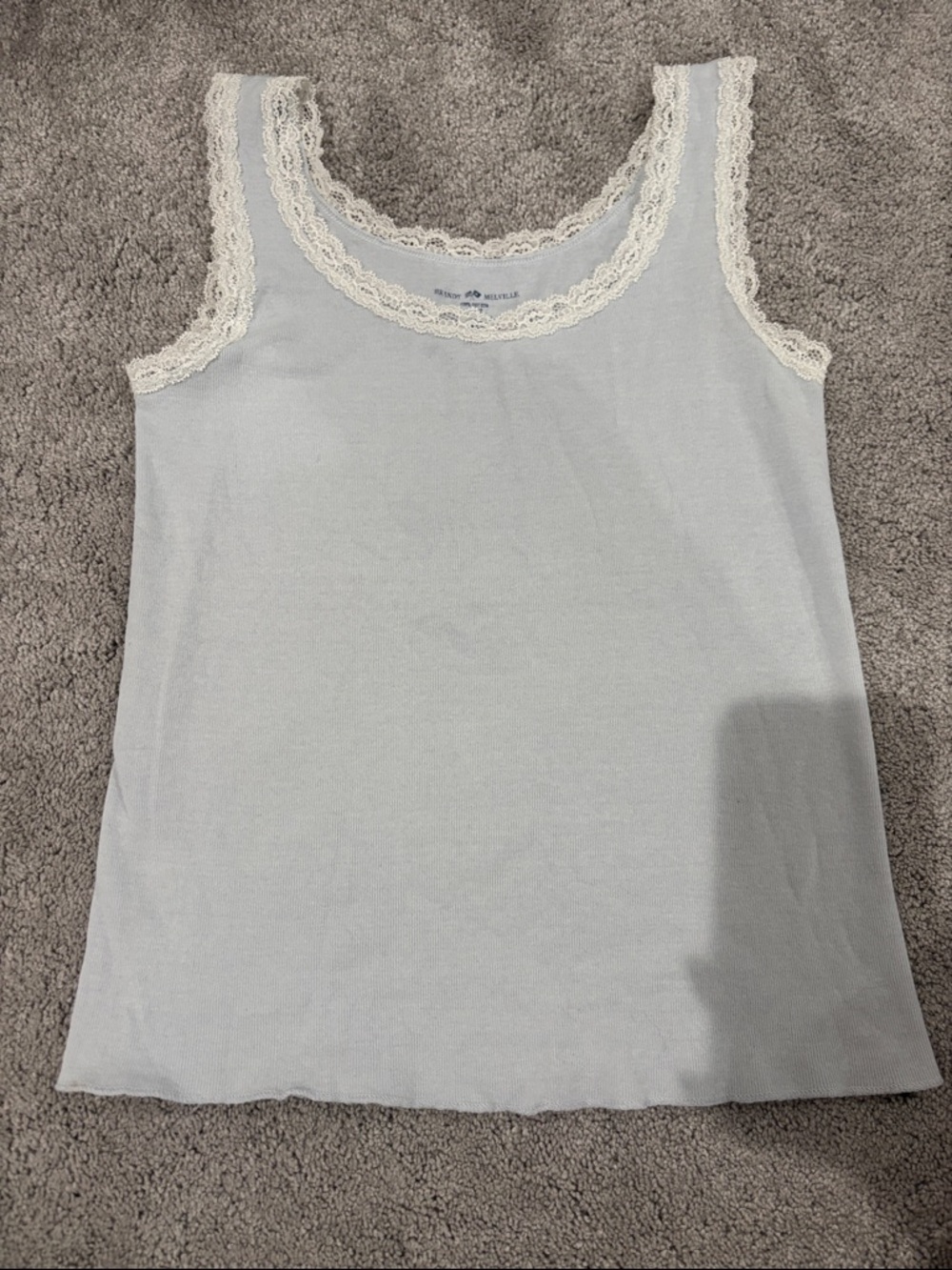 Brandy Melville Pale Blue Tank with Cream Lace Trim